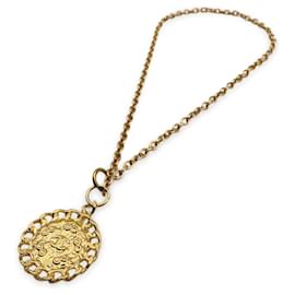 Chanel-Collar de cadena de metal dorado vintage Medallón con logotipo CC-Dorado