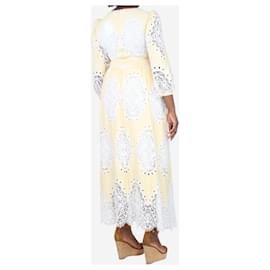 Autre Marque-Robe midi en broderie anglaise jaune pâle - taille UK 12-Jaune