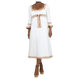 Zimmermann-Vestido midi de lino blanco con detalle de lazo - talla UK 44-Blanco