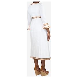 Zimmermann-Vestido midi de lino blanco con detalle de lazo - talla UK 44-Blanco