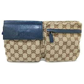 Gucci-Riñonera Gucci con bolsillo de lona marrón con GG y forro tribanda-Castaño,Otro,Azul marino