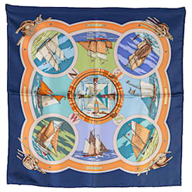 Hermès-Hermès Blue Belles Amures Silk Scarf-Blue,Navy blue