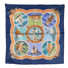 Hermès-Hermès Foulard En Soie Belles Amures Bleu-Bleu,Bleu Marine