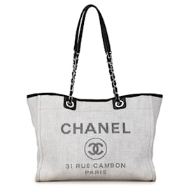 Chanel-Chanel Gray Medium Straw Deauville Tote-Grey