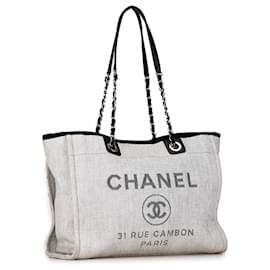 Chanel-Chanel Gray Medium Straw Deauville Tote-Grey