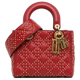 Dior-Dior Red Small Lambskin Cannage Studded Supple Lady Dior-Red
