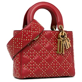 Dior-Dior Red Small Lambskin Cannage Studded Supple Lady Dior-Red