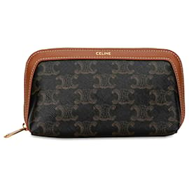 Céline-Celine Brown Triomphe Cosmetic Pouch-Brown,Other