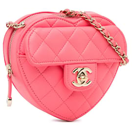 Chanel-Chanel – CC in Love – Umhängetasche aus Mini-Lammleder in Pink mit Herzmotiv-Pink