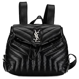 Saint Laurent-Saint Laurent Black Small Quilted Leather Loulou Backpack-Black