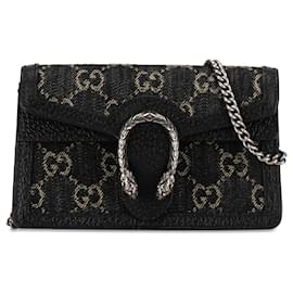 Gucci-Bolsa Gucci Preta Super Mini GG Denim Dionysus Crossbody-Preto