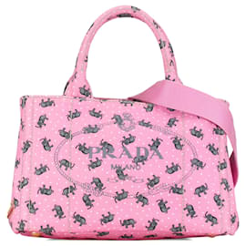 Prada-Prada Pink Canapa Logo St Elephant Satchel-Pink