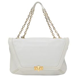 Bolsa Lanvin Flap em Couro Branco Branco