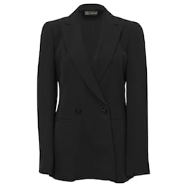 Versace-Blazer Versace de lana negra con botonadura forrada-Negro