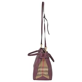 Burberry-Bolso tote Burberry mediano Banner en cuero morado y lona House Checks-Púrpura