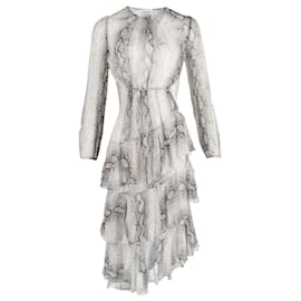 Zimmermann-Vestido midi escalonado con estampado de pitón y corsage de seda gris de Zimmermann-Otro