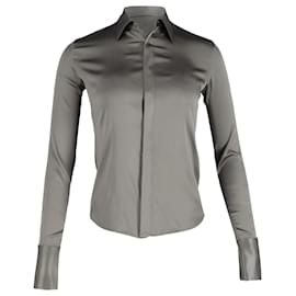 Ralph Lauren-Ralph Lauren Button Shirt in Grey Silk-Green,Olive green