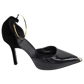 Givenchy Screw Heel Ankle Strap D'orsay Pumps in Black Patent Leather Black