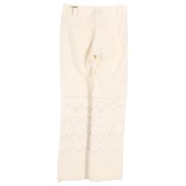 Dolce & Gabbana-Dolce & Gabbana Pantalones con aberturas de encaje y flores en lino blanco-Blanco,Crudo