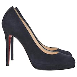 Christian Louboutin-Zapatos de tacón con plataforma simple Christian Louboutin en ante azul-Azul