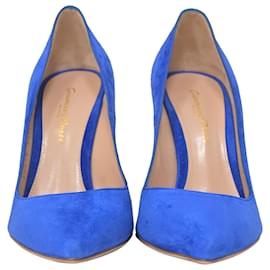 Gianvito Rossi-Zapatos de salón con punta en punta de Gianvito Rossi en ante azul-Azul