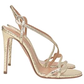 Aquazzura-Sandalias Aquazzura Serpentine 105 con efecto de pitón en piel dorada-Dorado,Metálico