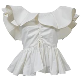 Johanna Ortiz-Johanna Ortiz Amarena Ruffle Top in White Cotton-White,Cream