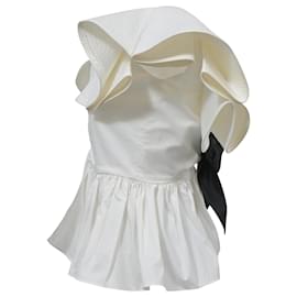 Johanna Ortiz-Johanna Ortiz Amarena Ruffle Top in White Cotton-White,Cream