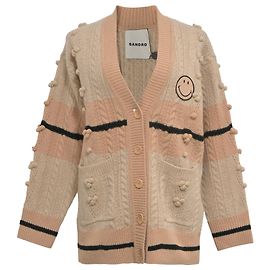 Sandro Simon – Strickjacke aus beiger Wolle mit Smiley-Stickerei Andere