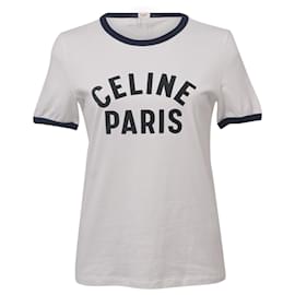 Céline-Camiseta de manga corta con logo Celine de algodón blanco-Blanco