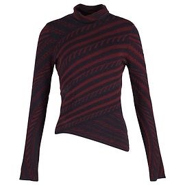 Peter Pilotto Striped High Neck Top in Burgundy Wool Red Dark red