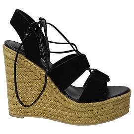 Espadrilles compensées à plateforme Saint Laurent en daim noir Noir