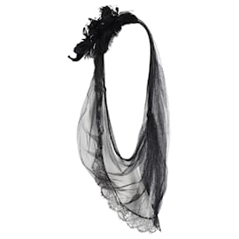 Alberta Ferretti-Alberta Ferretti Chaleco transparente de tul de seda negro y plumas-Negro