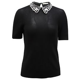 Jason Wu – Bluse mit Perlenkragen aus schwarzem Nylon Schwarz