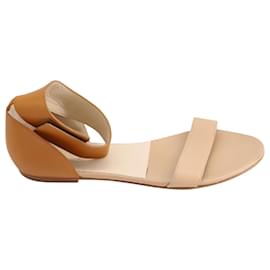 Chloé-Sandalias planas con tira al tobillo bicolor Chloe en piel color nude-Castaño,Carne