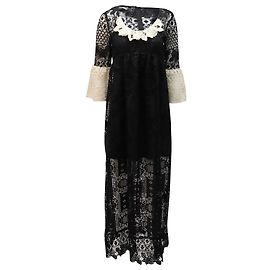 Anna Sui Spitzen-Maxikleid aus schwarzem Polyester Schwarz
