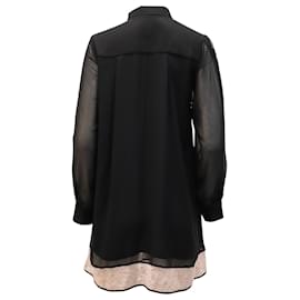 Alexander Mcqueen-McQ by McQueen – Ausgestelltes Oberhemd aus schwarzer Seide mit kontrastierendem Spitzenbesatz-Schwarz