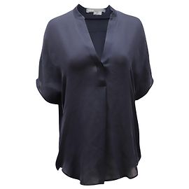Vince – Bluse mit Reverskragen aus marineblauer Seide Marineblau