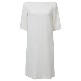Céline Vestido Decote Bateau Celine em Algodão Branco Branco Cru