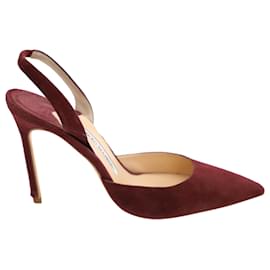 Manolo Blahnik-Manolo Blahnik Slingback-Pumps aus burgunderfarbenem Wildleder-Bordeaux