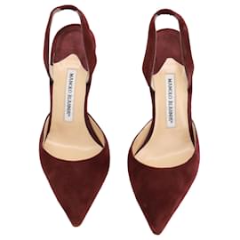 Manolo Blahnik-Manolo Blahnik Slingback-Pumps aus burgunderfarbenem Wildleder-Bordeaux