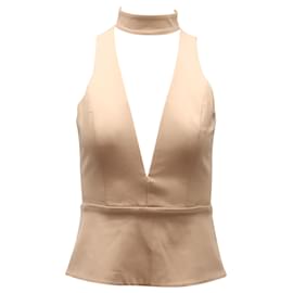 Autre Marque-Michelle Mason Plunge Choker Sleeveless Top in Nude Polyester-Brown,Flesh