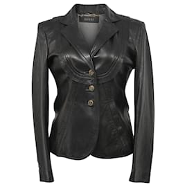 Gucci-Gucci Button Front Jacket in Black Leather -Black