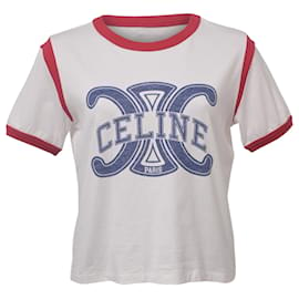 Céline-Camiseta de manga corta con logo Celine de algodón blanco-Blanco