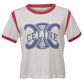 Céline-Kurzärmliges T-Shirt mit Celine-Logo aus weißer Baumwolle-Weiß