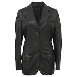 Bottega Veneta-Chaqueta de botonadura sencilla Bottega Veneta en cuero negro-Negro