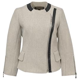 Louis Vuitton-Louis Vuitton Jacke mit Lammledereinsätzen aus grauer Wolle-Grau