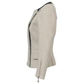 Louis Vuitton-Chaqueta con paneles de piel de cordero Louis Vuitton en lana gris-Gris