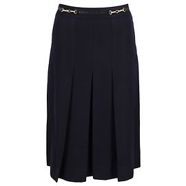 Céline Celine Pleated Vintage Skirt in Navy Blue Wool Blue Navy blue