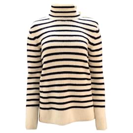 Tory Burch-Tory Burch Gestreifter Rollkragenpullover aus weißer Wolle-Weiß